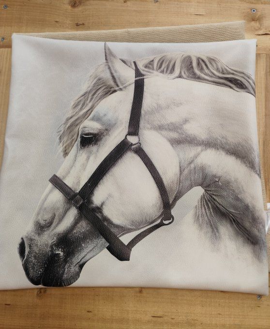 Housse de Coussin Simili Cuir Cheval blanc