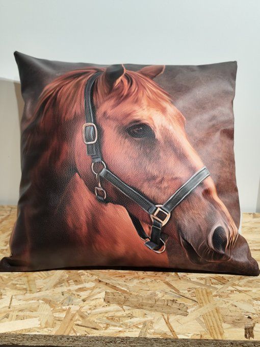 Housse de Coussin Simili Cuir Cheval Alezan